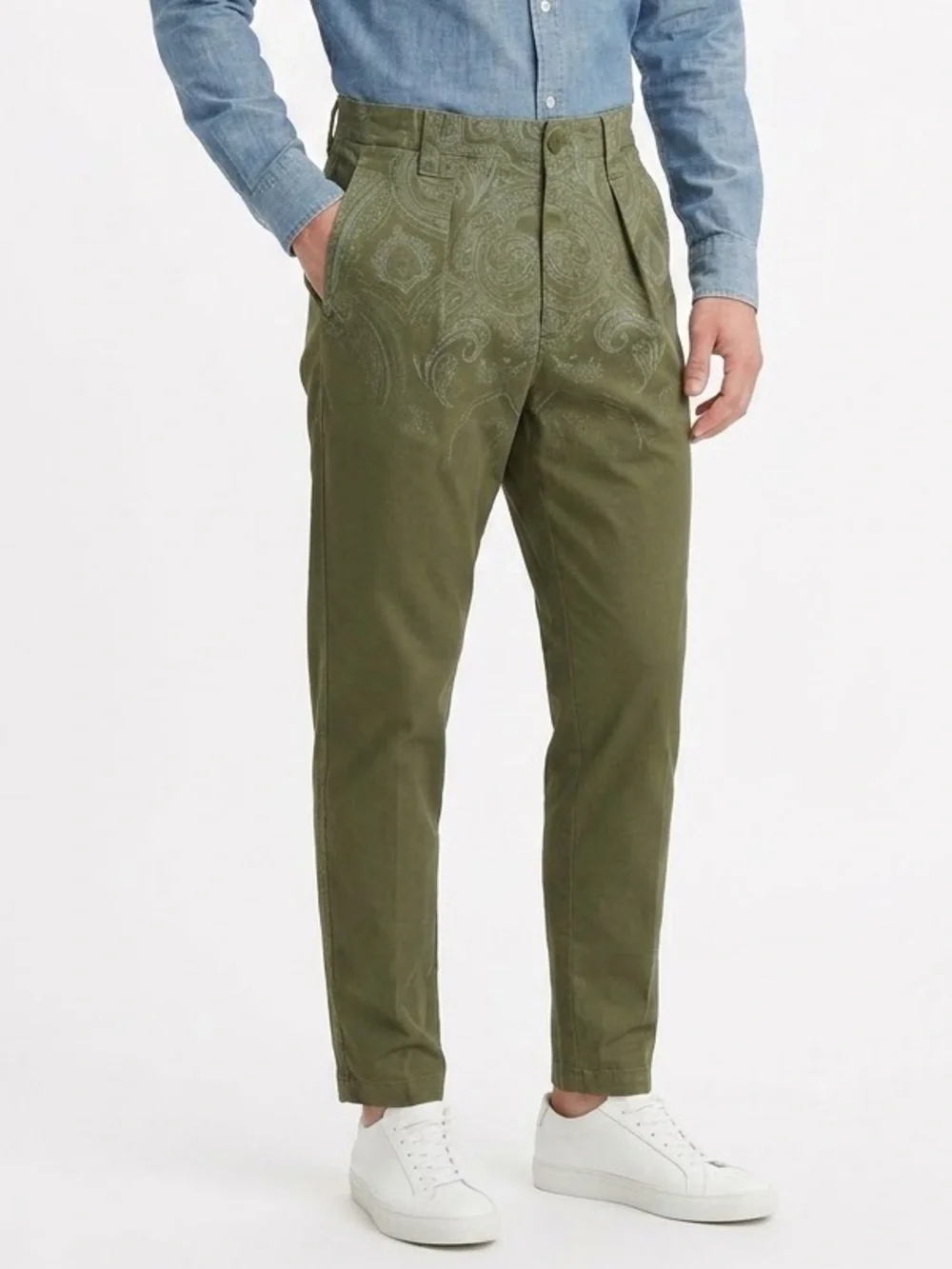 NWT Etro Milano Pleat Front Paisley Chino Pants Green Mens Size 44
